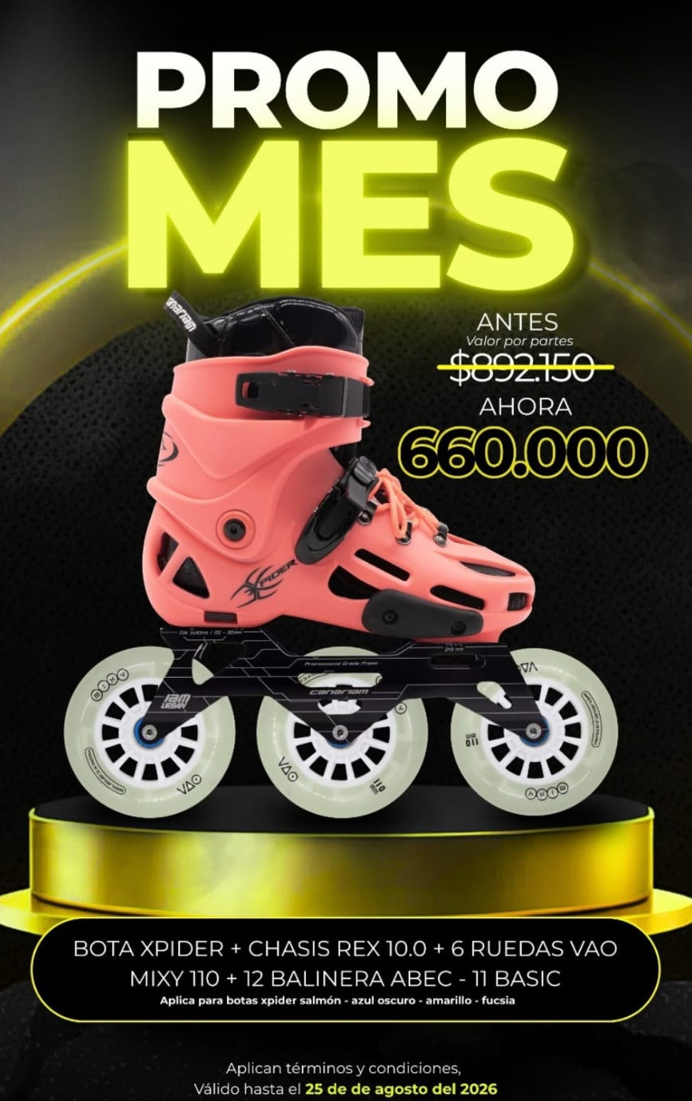 Promo: Xpider Rex 10.0 VAO Mixy Blanca 3x110mm + Balineras ABEC - 11 Basic